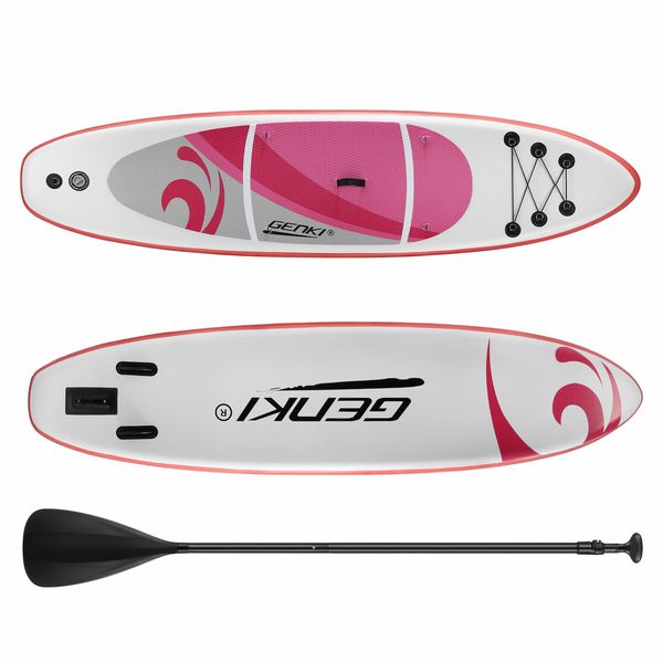 Surfing Board SUP Stand Up Blow Paddle Inflatable Kayak Foam Surfboard GENKI 2 In 1 Pink