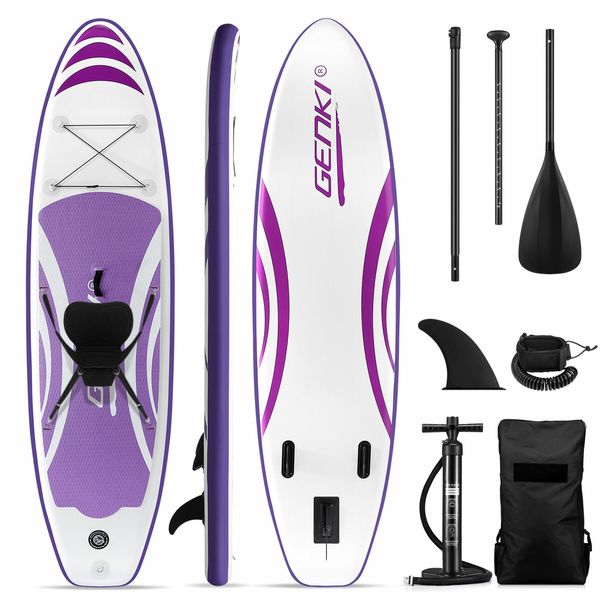 Stand Up SUP Kayak Inflatable Paddle Foam Surfing Board Blow Surfboard GENKI 2 In 1 with Seat Purple