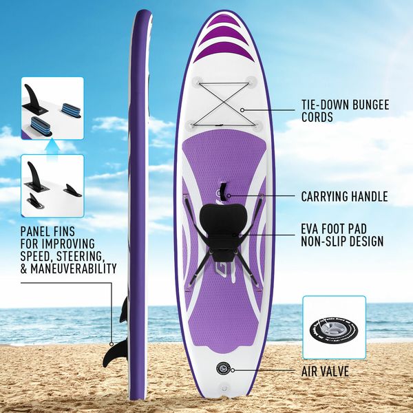 Stand Up SUP Kayak Inflatable Paddle Foam Surfing Board Blow Surfboard GENKI 2 In 1 with Seat Purple