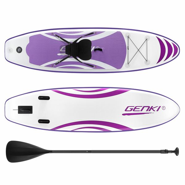 Stand Up SUP Kayak Inflatable Paddle Foam Surfing Board Blow Surfboard GENKI 2 In 1 with Seat Purple