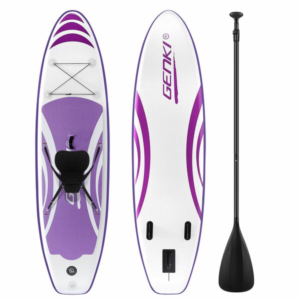 Stand Up SUP Kayak Inflatable Paddle Foam Surfing Board Blow Surfboard GENKI 2 In 1 with Seat Purple