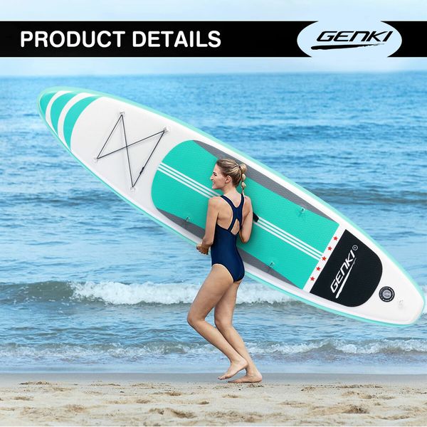 Kayak Stand Up SUP Paddle Surfing Board Inflatable Blow Foam Surfboard GENKI 2 In 1 with Seat Green