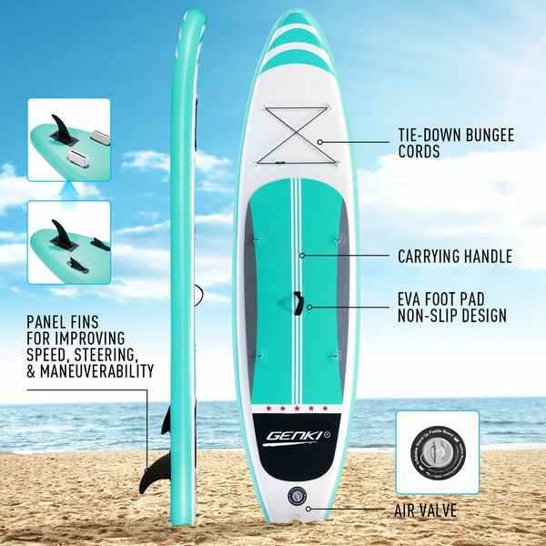 SUP Inflatable Kayak Stand Up Surfing Paddle Board Blow Foam Surfboard GENKI 2 In 1 Green