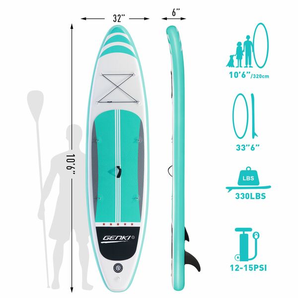 SUP Inflatable Kayak Stand Up Surfing Paddle Board Blow Foam Surfboard GENKI 2 In 1 Green