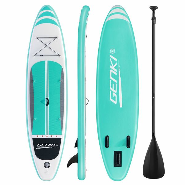 SUP Inflatable Kayak Stand Up Surfing Paddle Board Blow Foam Surfboard GENKI 2 In 1 Green