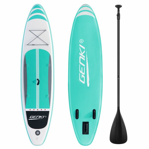 SUP Inflatable Kayak Stand Up Surfing Paddle Board Blow Foam Surfboard GENKI 2 In 1 Green