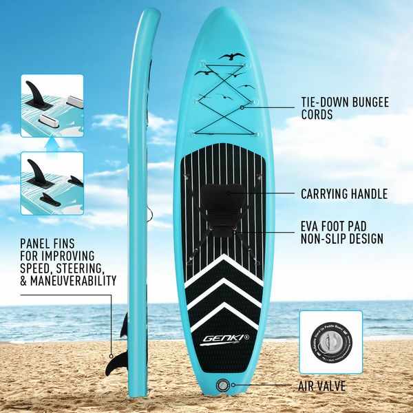 SUP Surfing Board Inflatable Kayak Stand Up Paddle Blow Foam Surfboard GENKI 2 In 1 with Seat Blue