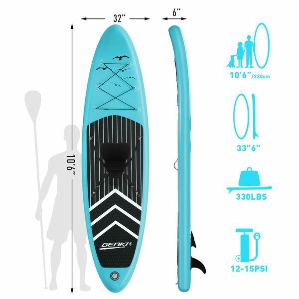 SUP Surfing Board Inflatable Kayak Stand Up Paddle Blow Foam Surfboard GENKI 2 In 1 with Seat Blue