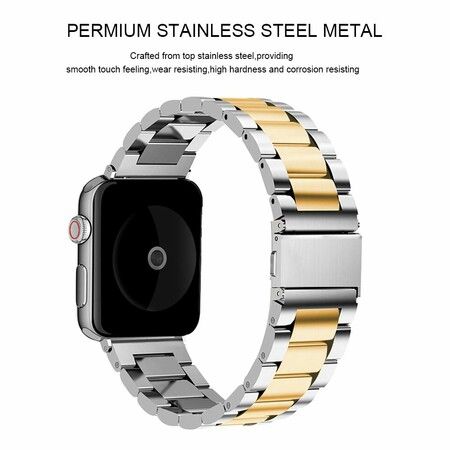 Apple Watch Stainless Steel Wristband Metal Buckle Clasp iWatch 38mm 40mm 41mm Strap Bracelet for Apple Watch Series 7/6/5/4/3/2/1  Silver Gold