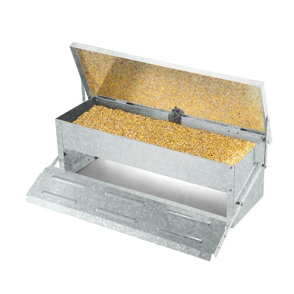 Chicken Feeder Auto Poultry Feeding Equipment Rat Bird Proof Waterproof Galvanized Steel Lid Opening 7.5L