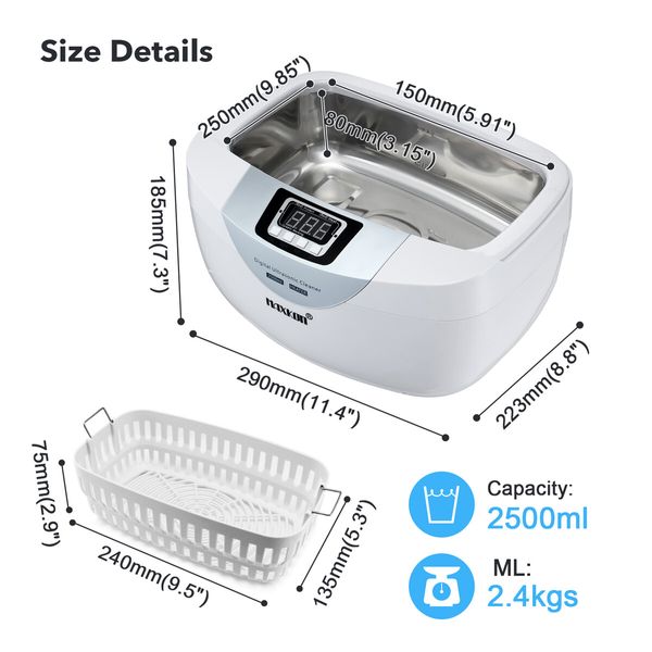 Ultrasonic Cleaner Heating  Cleaning Machine for Rings Watches Dentures Glasses Razors 2500ml MAXKON