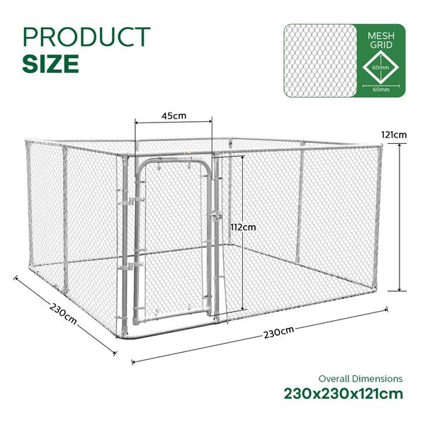 Dog Kennel Run Enclosure Rabbit Hutch Chicken Coop Pet Exercise Playpen Puppy Cage 230x230x122cm