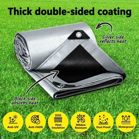 Tarpaulin Camping Shelter Tent Car Cover Poly Tarp Heavy Duty for Boat Pool Ground Floor Roof RV Waterproof 200gsm 4.90m x 6.10m