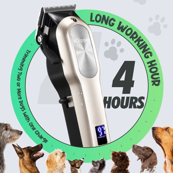 Dog Clipper Grooming Kit Pet Haircut Professional Cat Hair Trimmer Cutter Puppy Shaver Animal Cordless 2000mAh Li Ion Battery