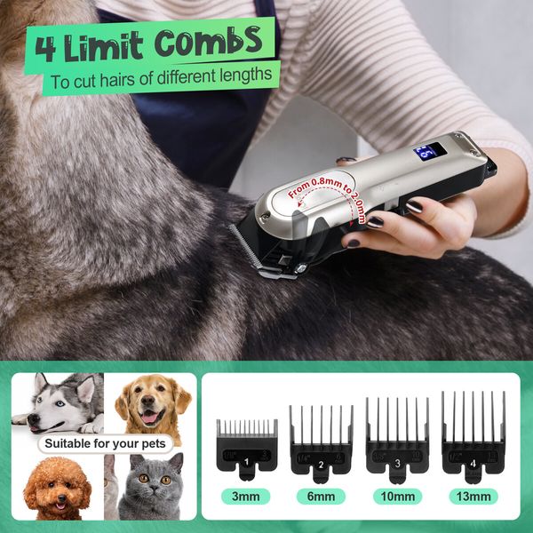 Dog Clipper Grooming Kit Pet Haircut Professional Cat Hair Trimmer Cutter Puppy Shaver Animal Cordless 2000mAh Li Ion Battery