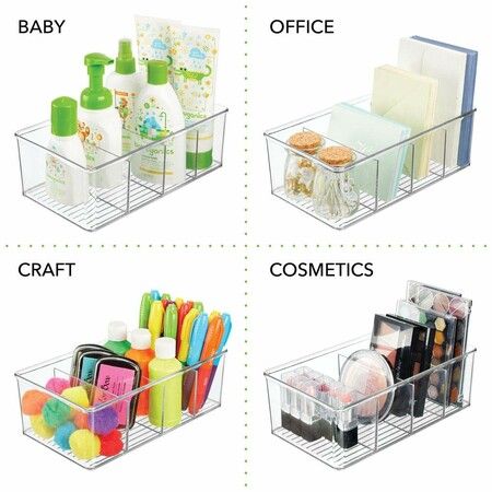 2pcs Kitchen Bathroom Makeup  Organizers Storage Box with 4 Compartments  for Makeup, Cabinet and Refrigerator More in Plastic