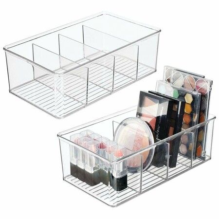 2pcs Kitchen Bathroom Makeup  Organizers Storage Box with 4 Compartments  for Makeup, Cabinet and Refrigerator More in Plastic