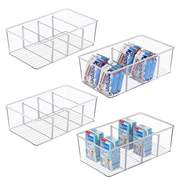 2pcs Kitchen Bathroom Makeup  Organizers Storage Box with 4 Compartments  for Makeup, Cabinet and Refrigerator More in Plastic