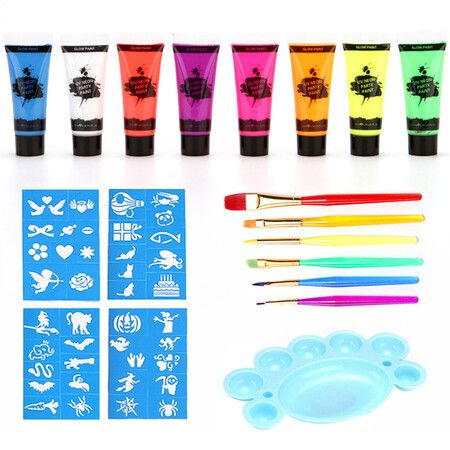 8Pcs UV Paint Makeup Glow in The Black Light Body Face Paint UV Halloween world cup Christmas Kit Fluorescent  Cosplay Costumes, Parties and Festivals