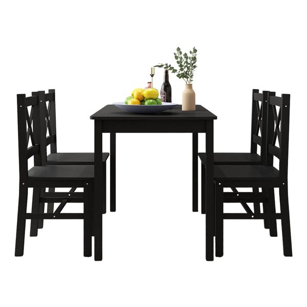 Black Dining Table And Chairs Set of 4 Kitchen Solid Pine Wood Furniture Square 108x65x73cm