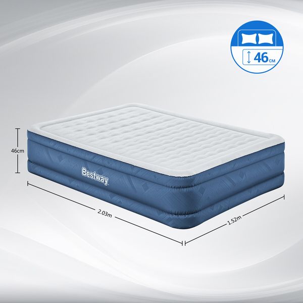 Bestway Air Mattress Queen Size Inflatable Blow Up Bed With Pump 203x152x46cm