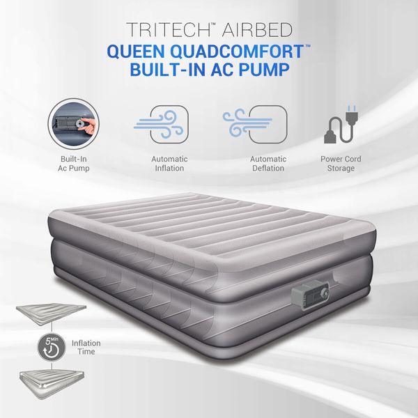 Bestway Air Mattress Queen Size Inflatable Blow Up Bed with AC Pump Tritech QuadComfort 203x152x51cm