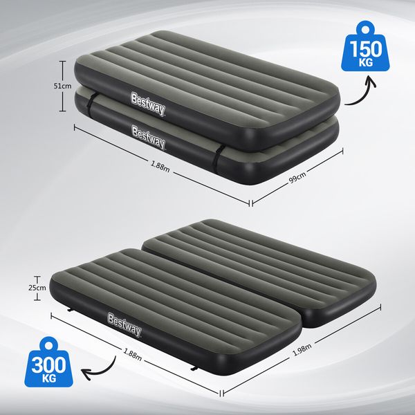 Bestway Air Mattress King Size Twin Beds 3 In 1 Inflatable Blow Up Bed With 188x198x25cm