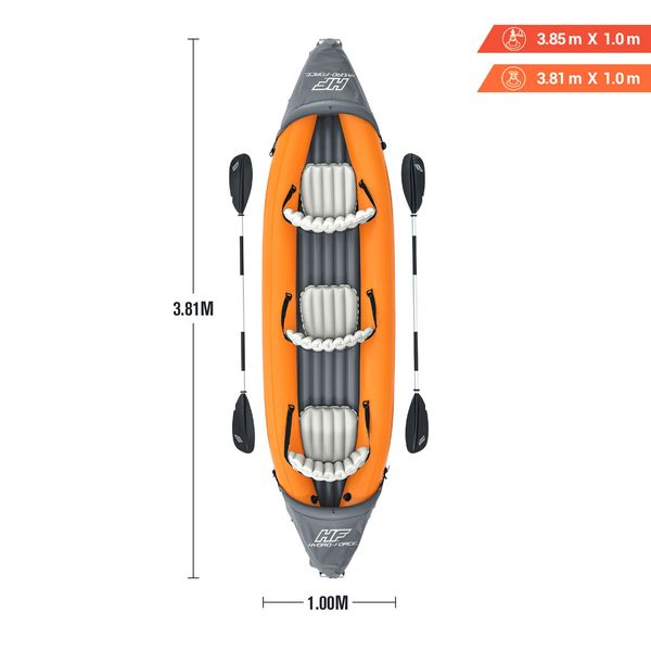 Bestway Kayak Inflatable Rapid 3 Person Canoe Sea Blow Up Fishing Boat Raft Touring Adventure 381cm