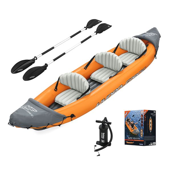 Bestway Kayak Inflatable Rapid 3 Person Canoe Sea Blow Up Fishing Boat Raft Touring Adventure 381cm