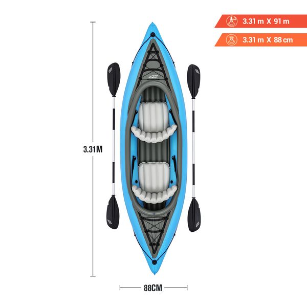 Bestway Kayak Inflatable Raft 2 Person Canoe Blow Up Boat Sea River Touring Fishing Adventure 331cm