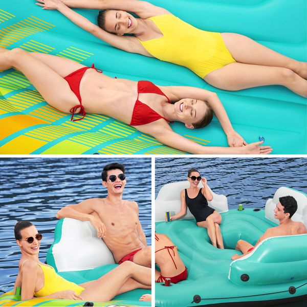 Bestway Floating Island Pool Party Swim Platform Raft Giant Inflatable Lounge Tube Sunshade 5 Persons 291cm