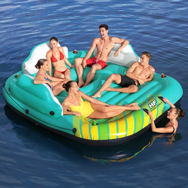 Bestway Floating Island Pool Party Swim Platform Raft Giant Inflatable Lounge Tube Sunshade 5 Persons 291cm