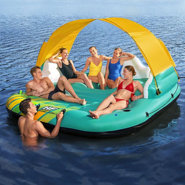 Bestway Floating Island Pool Party Swim Platform Raft Giant Inflatable Lounge Tube Sunshade 5 Persons 291cm