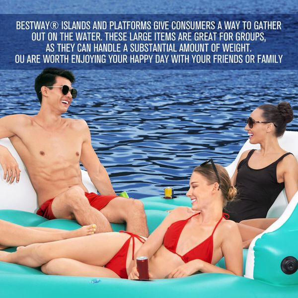 Bestway Floating Island Pool Party Swim Platform Raft Giant Inflatable Lounge Tube Sunshade 5 Persons 291cm