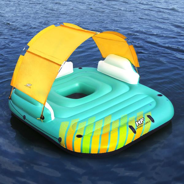 Bestway Floating Island Pool Party Swim Platform Raft Giant Inflatable Lounge Tube Sunshade 5 Persons 291cm