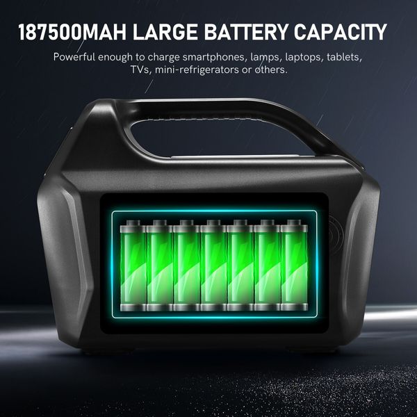 Solar Generator Portable Power Station Wireless Camping Rated 500W 675Wh PD60W  LED Lithium Battery AC DC Port for Outdoor Travel