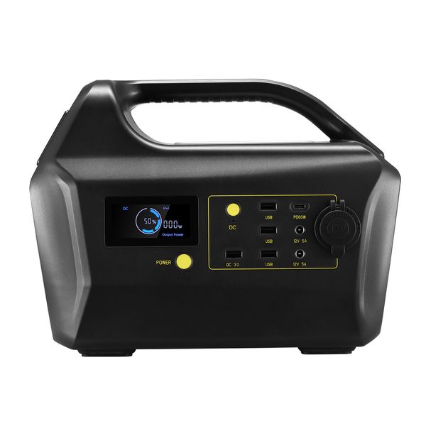 Solar Generator Portable Power Station Wireless Camping Rated 500W 675Wh PD60W  LED Lithium Battery AC DC Port for Outdoor Travel