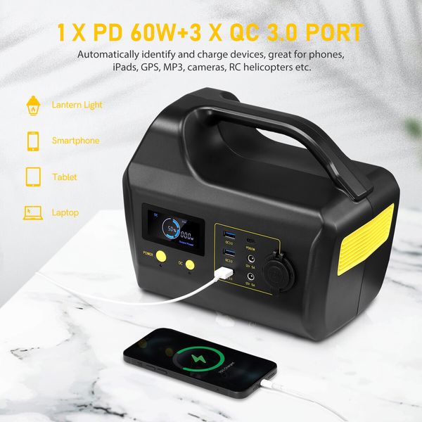 Portable Generator Solar Power Station for Camping Wireless Rated 300W 360Wh PD60W LED Backup Lithium Battery Travel