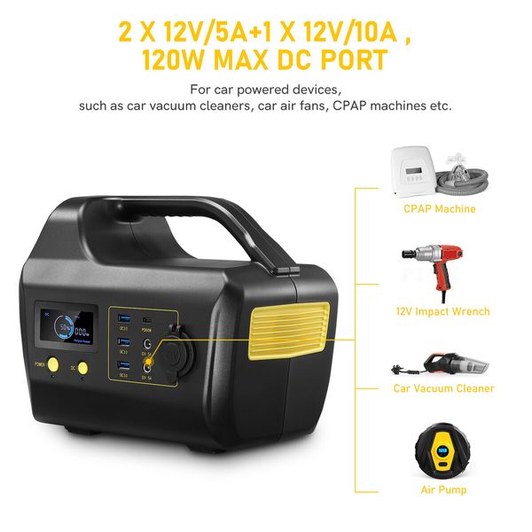 Portable Generator Solar Power Station for Camping Wireless Rated 300W 360Wh PD60W LED Backup Lithium Battery Travel