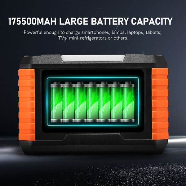 Portable Power Station Solar Generator Wireless Camping Lithium Battery Rated 500W 649Wh PD60W LED DC AC USB Port for Outdoor Travel