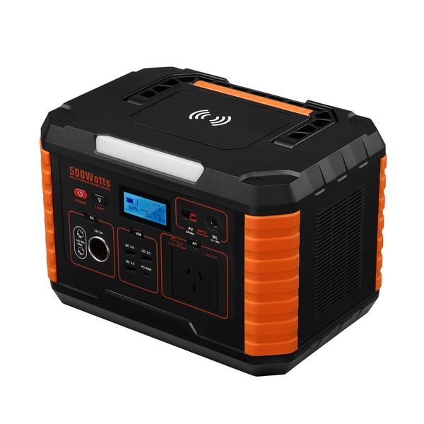 Portable Power Station Solar Generator Wireless Camping Lithium Battery Rated 500W 649Wh PD60W LED DC AC USB Port for Outdoor Travel