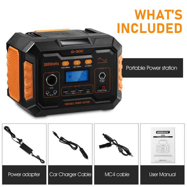 Power Station Solar Portable Generator Camping Wireless Rated 300W 370Wh PD60W LED Lithium Battery for Outdoor Travel Picnic Party