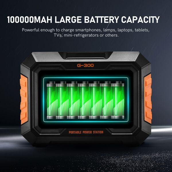 Power Station Solar Portable Generator Camping Wireless Rated 300W 370Wh PD60W LED Lithium Battery for Outdoor Travel Picnic Party