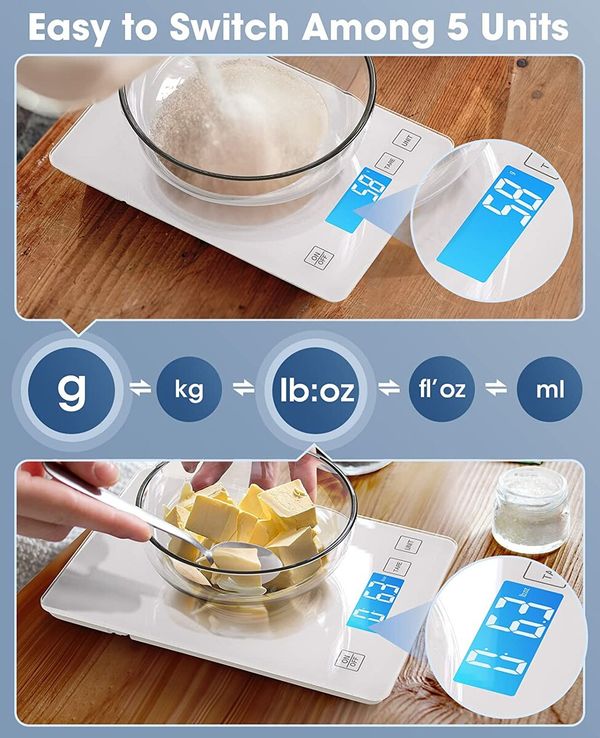 Food Scale,22lb/10kg Digital Kitchen White Scale Weight Grams and oz for Cooking Baking,1g/0.1oz Precise Graduation,Tempered Glass Scale