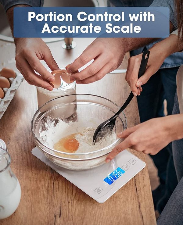 Food Scale,22lb/10kg Digital Kitchen White Scale Weight Grams and oz for Cooking Baking,1g/0.1oz Precise Graduation,Tempered Glass Scale