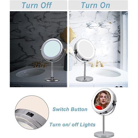 7 Inch Vanity Mirror with Lights, 10X Magnifying Mirror with Lights for Bathroom, Bedroom, Travel