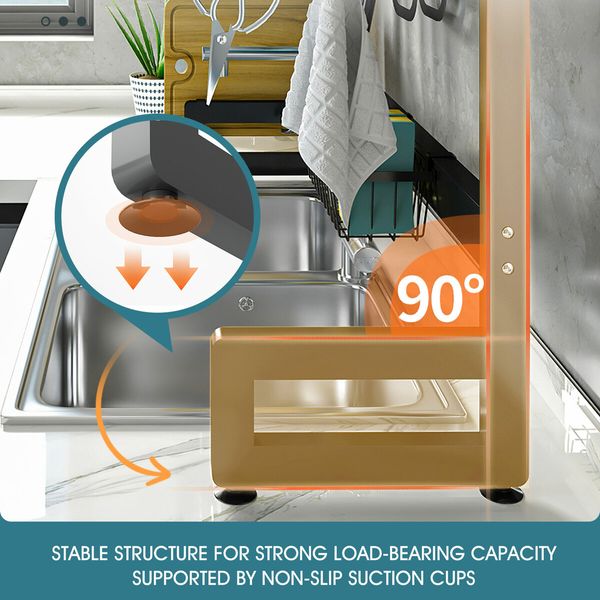 Dish Drying Rack 2 Tier Over Sink Plate Drainer Kitchen Storage Organizer Shelf Cutlery Utensil Chopping Board Holder 