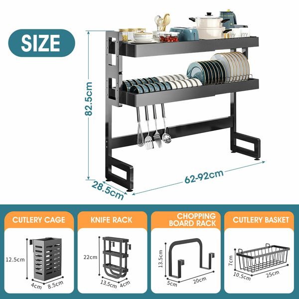 Dish Drying Rack 2 Tier Over Sink Plate Drainer Kitchen Storage Organizer Shelf Cutlery Utensil Chopping Board Holder 