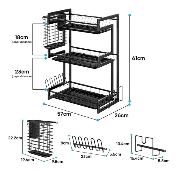 Dish Drying Rack 3 Tier Plate Drainer Cutlery Utensil Holder Kitchen Shelf Organizer Storage For Cup Chopping Board With Drainboard