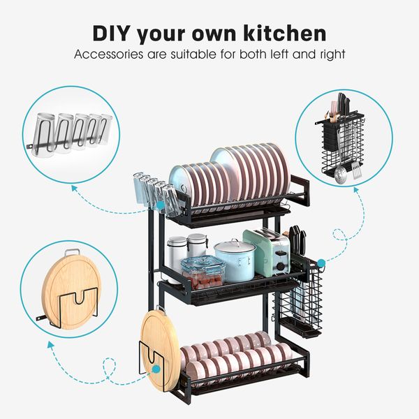 Dish Drying Rack 3 Tier Plate Drainer Cutlery Utensil Holder Kitchen Shelf Organizer Storage For Cup Chopping Board With Drainboard